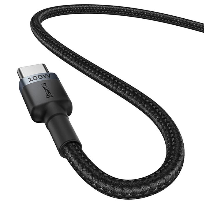 کابل بیسوس 100 وات USB-C به USB-C مدل Cafule Charging Cable P10318306003 در رنگ خاکستری مشکی