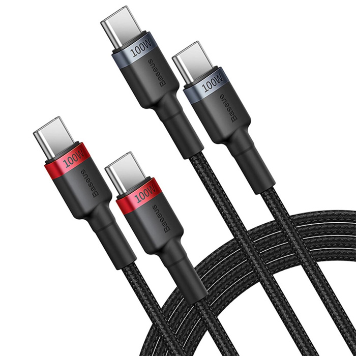 کابل بیسوس 100 وات USB-C به USB-C مدل Cafule Charging Cable P10318306003 با طول 1 متری پک 2 عددی