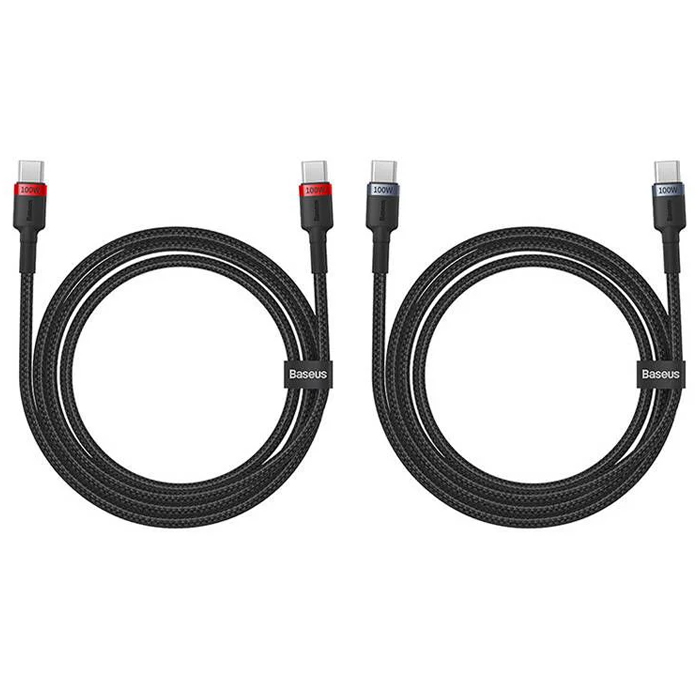 نمای کلی کابل بیسوس 100 وات USB-C به USB-C مدل Cafule Charging Cable P10318306003 با طول 1 متری پک 2 عددی