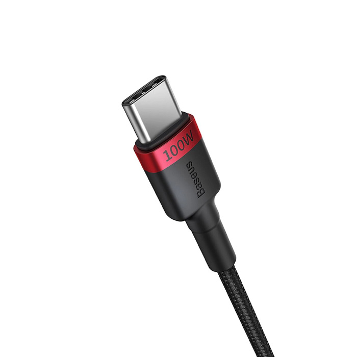 کابل بیسوس 100 وات USB-C به USB-C مدل Cafule Charging Cable P10318306003 در رنگ قرمز مشکی