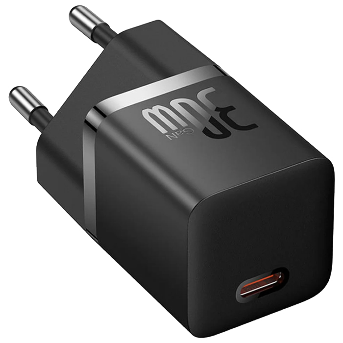 نمای کلی شارژر همراه 30W بیسوس مدل GaN5 Fast Charger Mini 1C CCGN070401 در رنگ مشکی