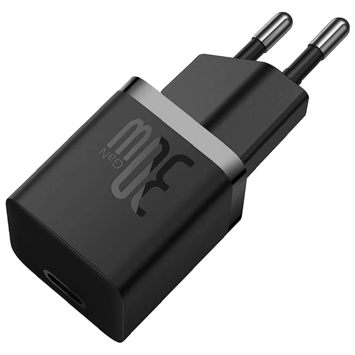 نمای کناری شارژر همراه 30W بیسوس مدل GaN5 Fast Charger Mini 1C CCGN070401 در رنگ مشکی