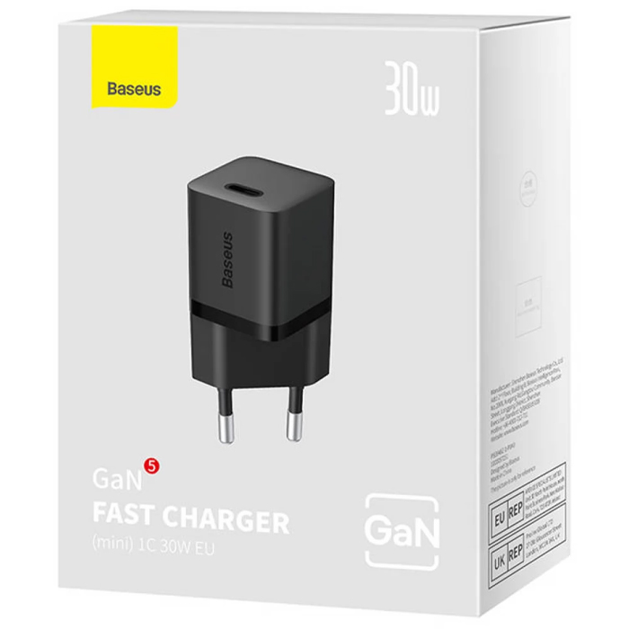 بسته‌بندی شارژر همراه 30W بیسوس مدل GaN5 Fast Charger Mini 1C CCGN070401