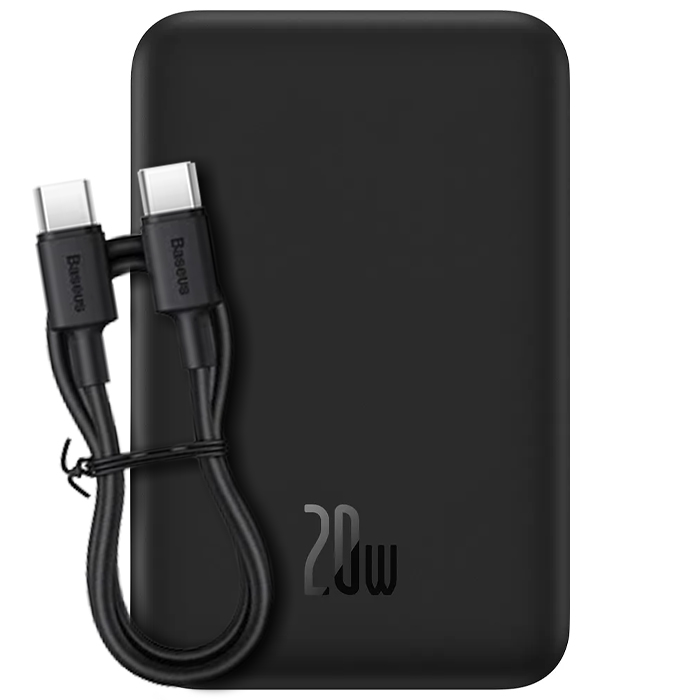 پاوربانک بیسوس 20W مدل PPCX150001 Magnetic Mini Wireless با ظرفیت 20000 میلی آمپر ساعت به همراه کابل