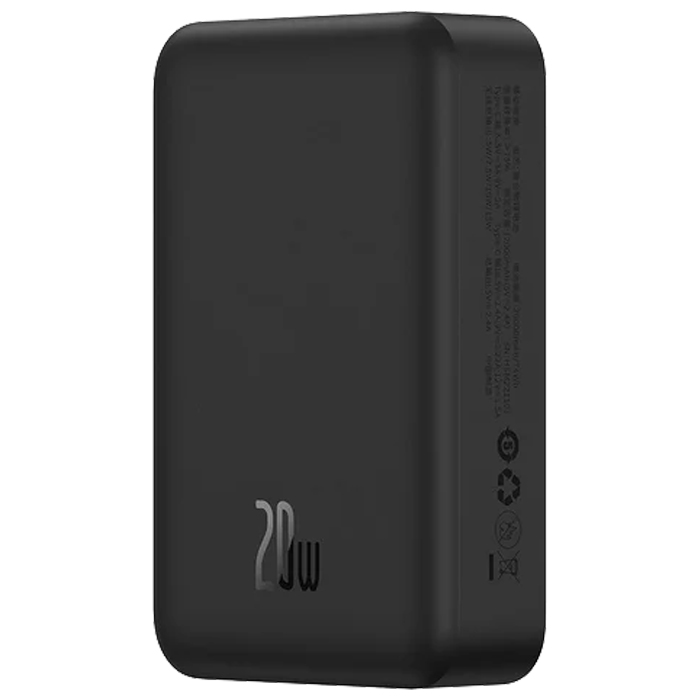 نمای کناری پاوربانک بیسوس 20W مدل PPCX150001 Magnetic Mini Wireless با ظرفیت 20000 میلی آمپر ساعت در رنگ مشکی