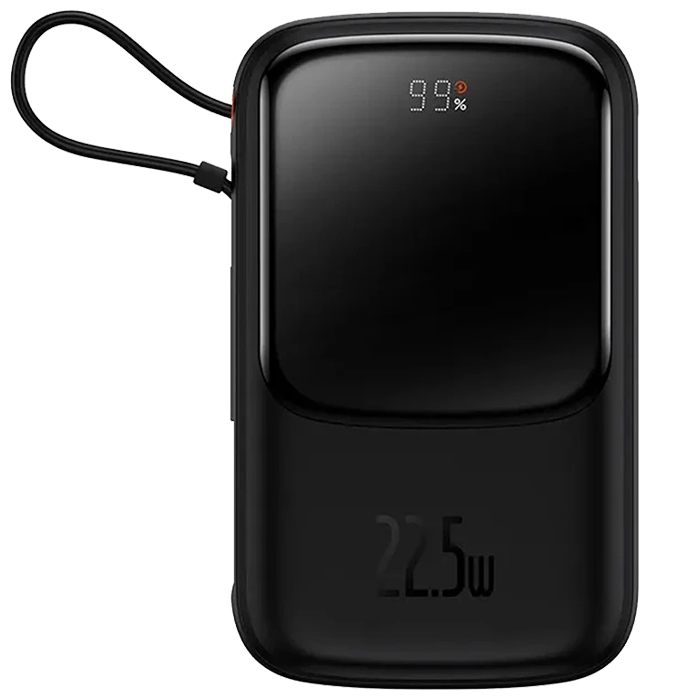 رنگ مشکی پاوربانک بیسوس 22.5W مدل PPQD060101 Qpow Pro Digital Display با ظرفیت 10000 میلی آمپر ساعت