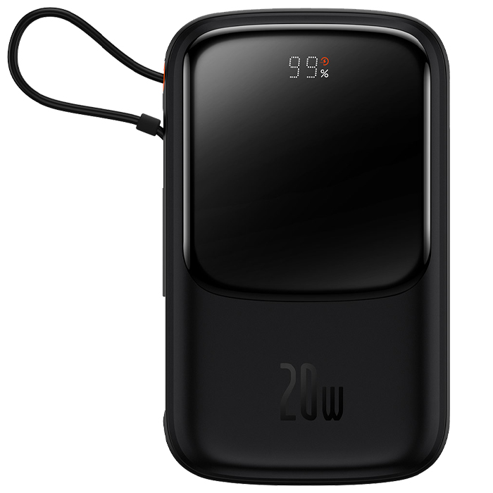رنگ مشکی پاوربانک بیسوس 20W مدل PPQD060001 Qpow Pro Overseas Edition با ظرفیت 10000 میلی آمپر ساعت