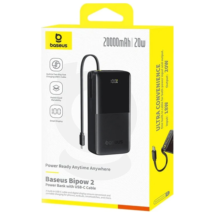بستهبندی پاوربانک بیسوس 20W مدل P10077101113 Bipow 2 Digital Display با ظرفیت 20000 میلی آمپر ساعت
