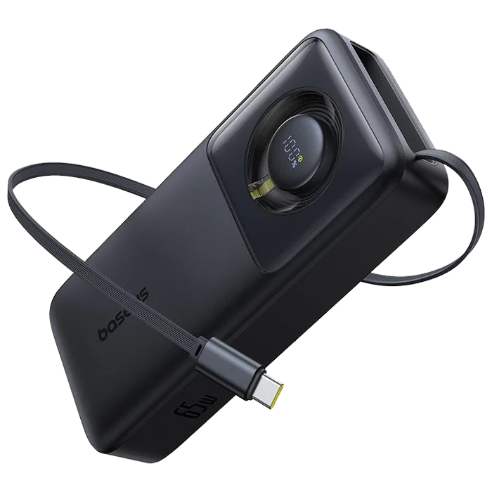 نمای کلی پاوربانک بیسوس 65W مدل P10073700843 Free2Pull Power Bank با ظرفیت 20000 میلی آمپر ساعت در رنگ مشکی