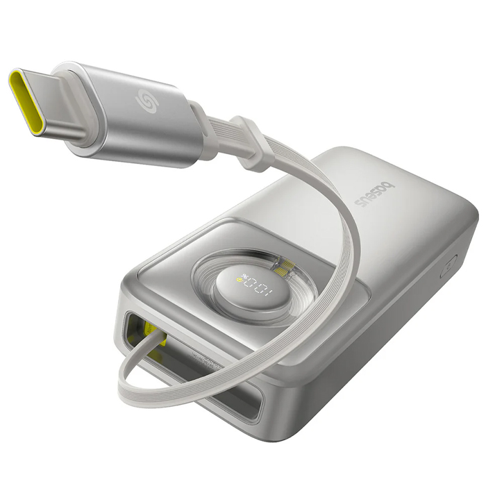 پاوربانک بیسوس 65W مدل P10073700843 Free2Pull Power Bank با ظرفیت 20000 میلی آمپر ساعت در رنگ سفید