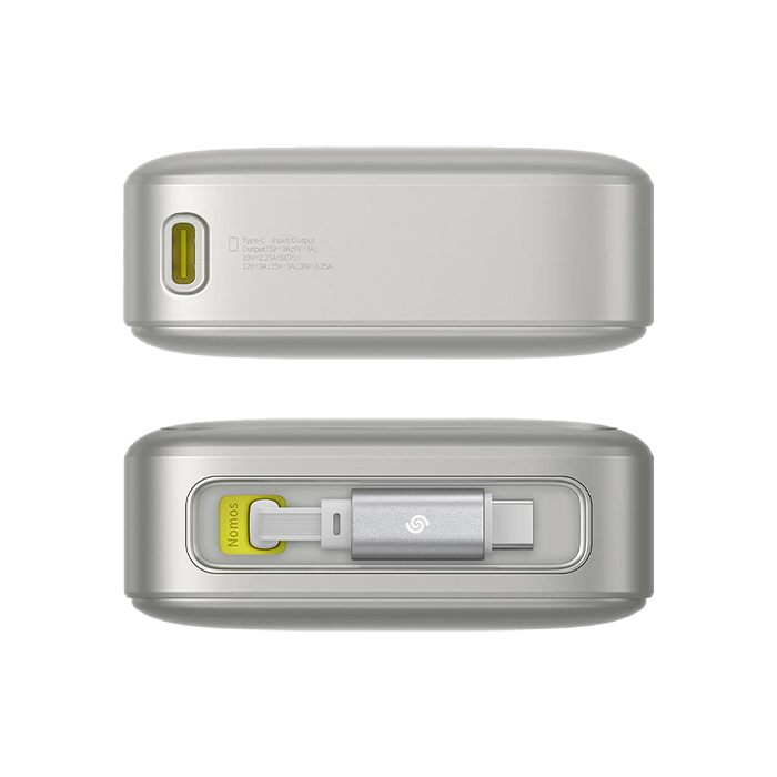 نمای بالا و پایین پاوربانک بیسوس 65W مدل P10073700843 Free2Pull Power Bank با ظرفیت 20000 میلی آمپر ساعت در رنگ سفید