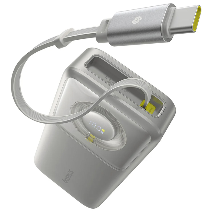 پاوربانک بیسوس 65W مدل P10073700843 Free2Pull Power Bank با ظرفیت 20000 میلی آمپر ساعت در رنگ سفید