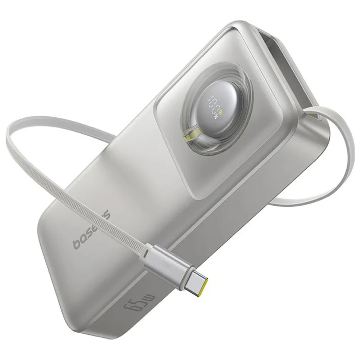 نمای کلی پاوربانک بیسوس 65W مدل P10073700843 Free2Pull Power Bank با ظرفیت 20000 میلی آمپر ساعت در رنگ سفید