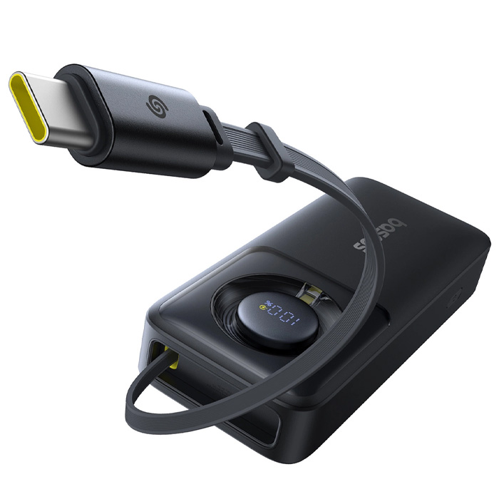 نمای کلی پاوربانک بیسوس 30W مدل P10073701123 Free2Pull Power Bank با ظرفیت 10000 میلی آمپر ساعت در رنگ مشکی