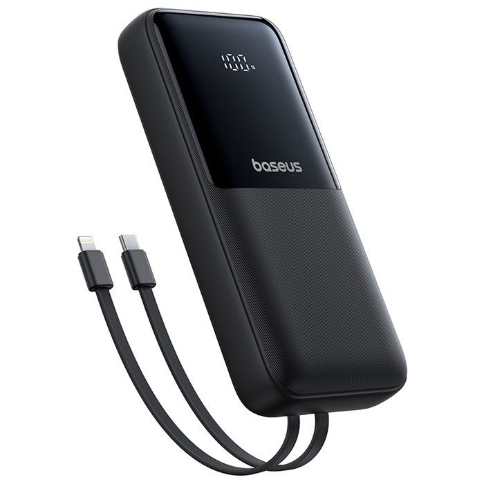 نمای کلی پاوربانک بیسوس 22.5W مدل P10079102123 Lipow Dual-Cable با ظرفیت 20000 میلی آمپر ساعت در رنگ مشکی