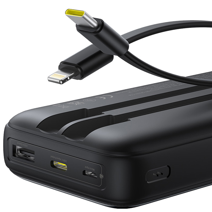 نمای کابل متصل به پاوربانک بیسوس 22.5W مدل P10079102123 Lipow Dual-Cable با ظرفیت 20000 میلی آمپر ساعت