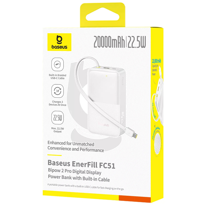 بستهبندی پاوربانک بیسوس 22.5W مدل E0027701 EnerFill FC51 Bipow2 Pro با ظرفیت 20000 میلی آمپر ساعت