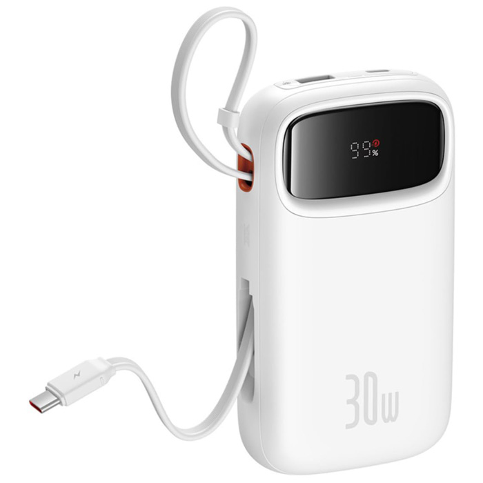 رنگ سفید پاوربانک بیسوس 30W مدل P10055008113 QPow 2 Digital Display با ظرفیت 10000 میلی آمپر ساعت