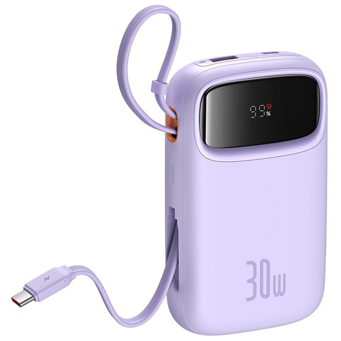 رنگ بنفش پاوربانک بیسوس 30W مدل P10055008113 QPow 2 Digital Display با ظرفیت 10000 میلی آمپر ساعت