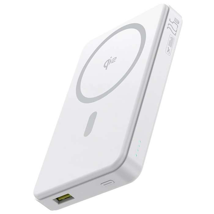 رنگ سفید پاوربانک بیسوس 22.5W مدل P10080000123 Airpow Qi2 Magnetic با ظرفیت 10000 میلی آمپر ساعت