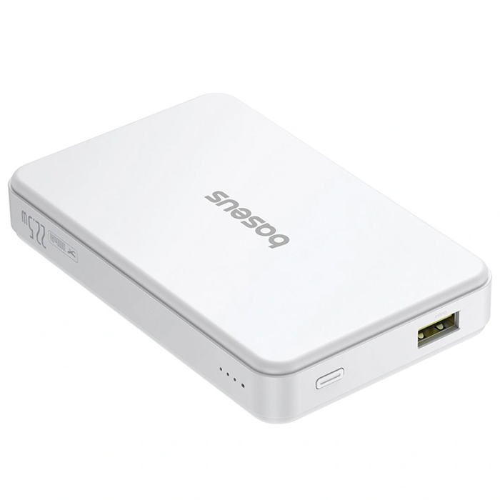 نمای پشتی پاوربانک بیسوس 22.5W مدل P10080000123 Airpow Qi2 Magnetic با ظرفیت 10000 میلی آمپر ساعت در رنگ سفید