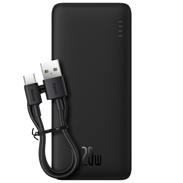 پاوربانک بیسوس 20W مدل PPQD090102 Airpow Fast Charge با ظرفیت 30000 میلی آمپر ساعت در رنگ مشکی به همراه کابل