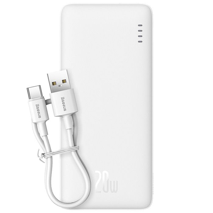 پاوربانک بیسوس 20W مدل PPQD090102 Airpow Fast Charge با ظرفیت 30000 میلی آمپر ساعت در رنگ سفید به همراه کابل