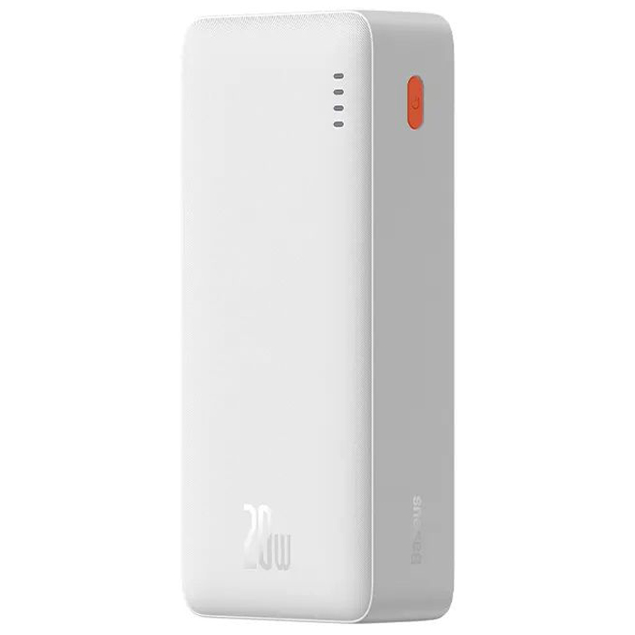 نمای کناری پاوربانک بیسوس 20W مدل PPQD090102 Airpow Fast Charge با ظرفیت 30000 میلی آمپر ساعت در رنگ سفید
