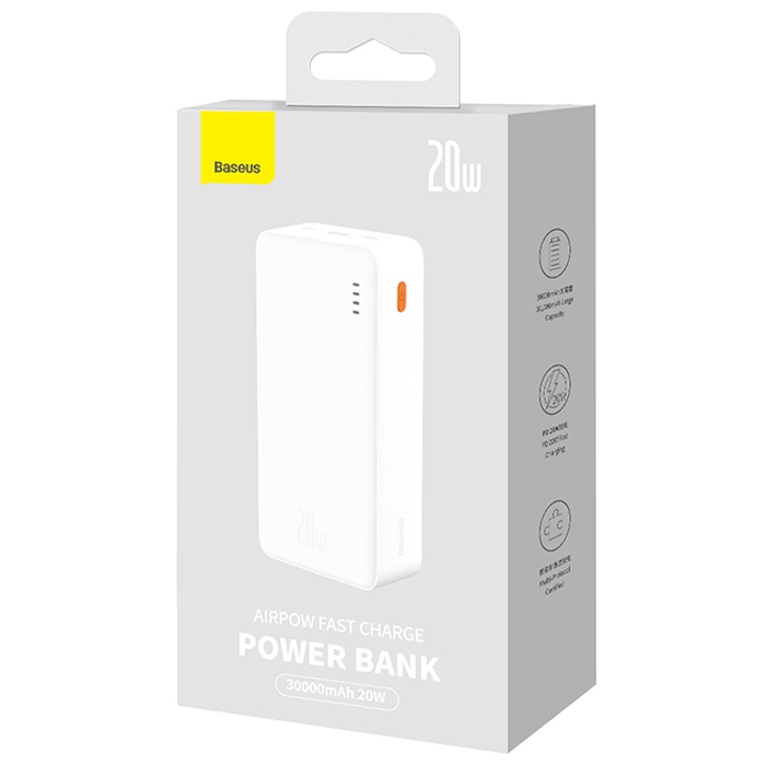 بستهبندی پاوربانک بیسوس 20W مدل PPQD090102 Airpow Fast Charge با ظرفیت 30000 میلی آمپر ساعت