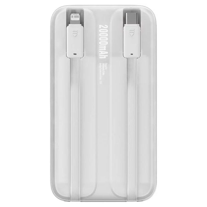 نمای پشتی پاوربانک بیسوس 22.5W مدل PPMD020101 Comet  Series Dual-Cable با ظرفیت 20000 میلی آمپر ساعت در رنگ سفید