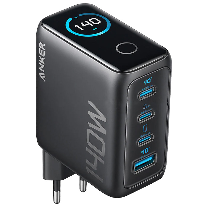 نمای درگاه‌های شارژ شارژر همراه 140W انکر مدل Laptop Charger B2697 در رنگ مشکی