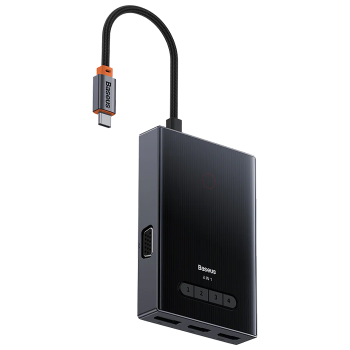 نمای کناری هاب بیسوس HUB Adapter مدل PioneerJoy 8-Port WKYY030413 در رنگ مشکی