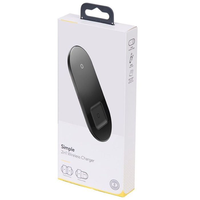 بسته‌بندی استند شارژ بیسیم 24W بیسوس مدل Simple 2in1 Turbo Edition TZWXJK-B01