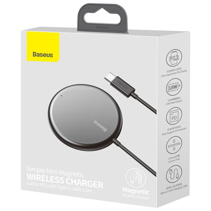 بسته‌بندی شارژ بیسیم MagSafe بیسوس مدل Simple Mini Magnetic WXJK-F01