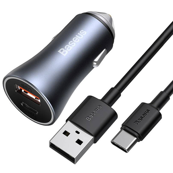 شارژر فندکی بیسوس 40W مدل Golden Contactor Pro Dual Quick Charge TZCCJD-0G به همراه کابل شارژ